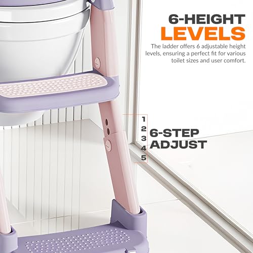Image of Baybee Lumi 3 IN 1 Baby Potty Seat for Kids with Ladder | Foldable Western Toilet Seat with Step Stool & Adjustable Height | Portable Potty Training Seat | Toilet Chair for Kids 1 to 8 Years (Pink)