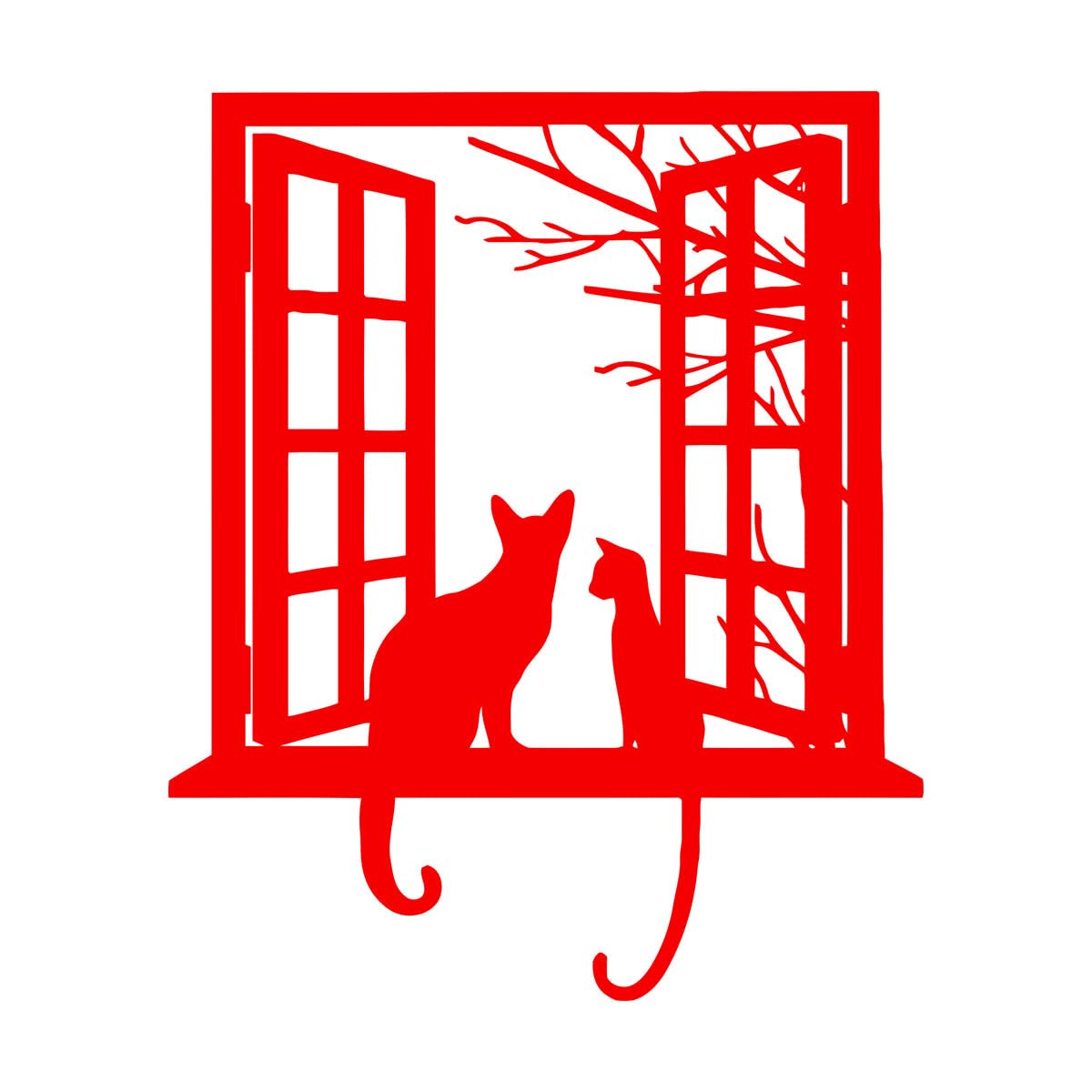 Black Cat Looking At The Child Fine Carving Stickers 81x95.7cm Self Adhesive Extra Large red