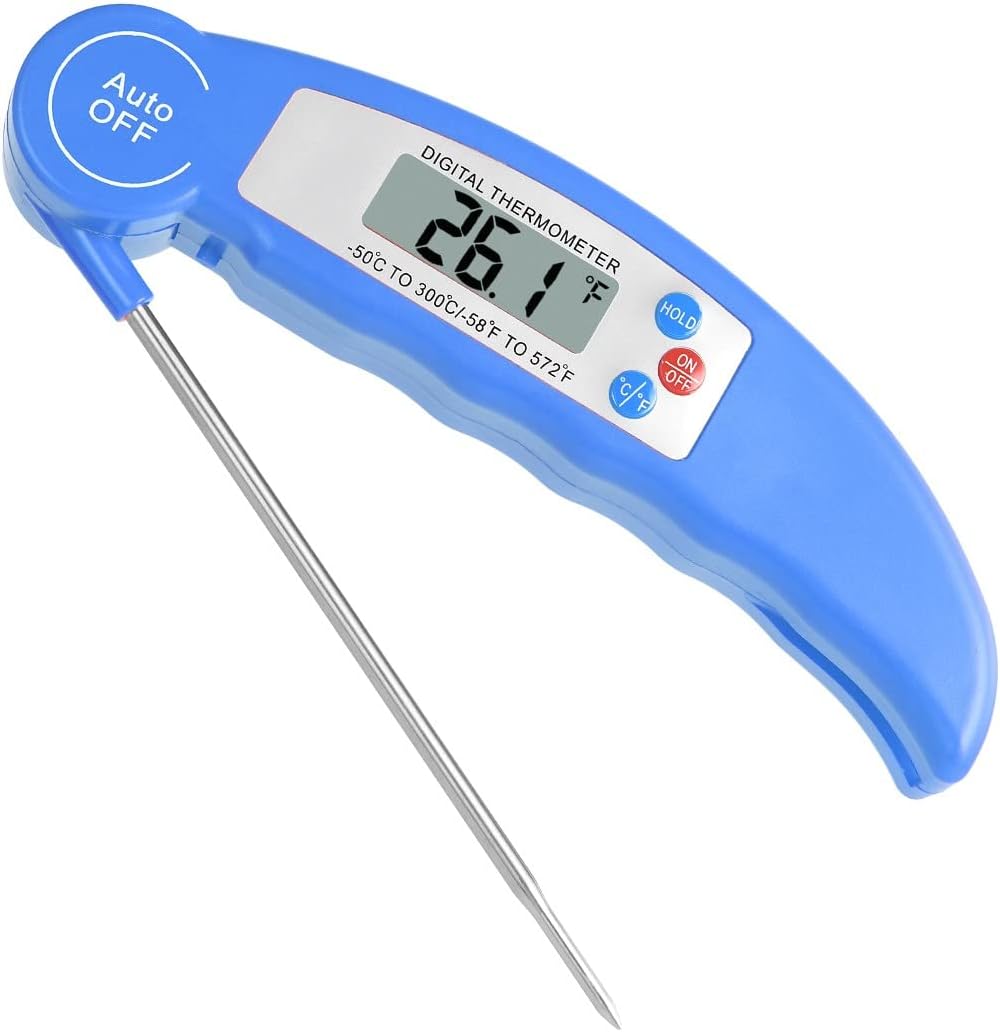 – Flintronic Digital Instant Read Meat Thermometer, High Accuracy Foldable Long Probe Food Cooking Thermometer with °F/°C, Auto On/Off, Blue
