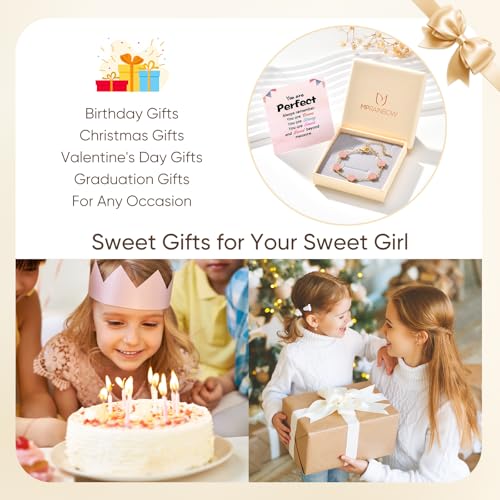 Gold Flower Bracelet for Girls, 18K Gold Plated Birthday Gift Jewelry — view 6