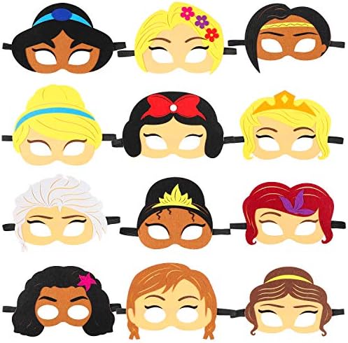 GROBRO7 12 Pack Princess Toy Masks for Little Girls Birthday Party Favors, Queen Costume Mask Cosplay, Party Supplies for Decorations, Pretend Play Accessories, Princess Role Playing Game