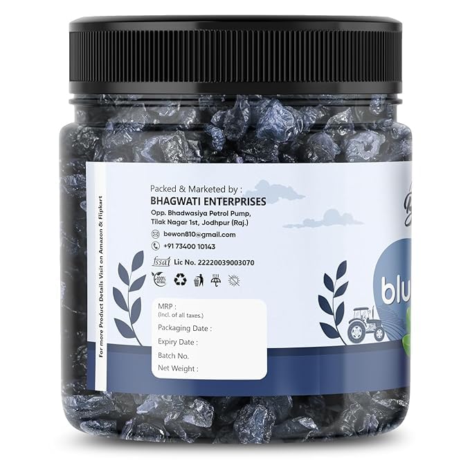 Image of Bewon Organic Dried Blueberries Without Sugar | Whole & Naturally Sweet | High in Antioxidants & Fiber | Healthy Snack | Blueberry Dried Superfood | Premium Dry Fruit (200g)