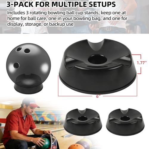 TonGass Rotating Bowling Ball Cup Stand 3-Pack, Spinner Bowling Ball Holder with Bearing Rotation for Cleaning, Polishing & Light Sanding, Non-Slip Base, Bowlings Rotating Display Stand - Black by TonGass - Image 2