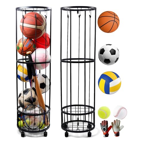 FiloxeniaOasis Upgrated Ball Storage Rack with Small Bottom Ball Holder, 3 Adjustable Elastic Cords Sports Equipment Organizer, Wall-Mounted Basketball Rack for Indoor,Outdoor,Home,Garage by FiloxeniaOasis - Used condition - US$31.03