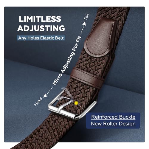 Image of JASGOOD Braided Stretch Belt for Men Golf Casual Fabric Elastic Woven Belt 1 3 /8 inch Adjustable Work