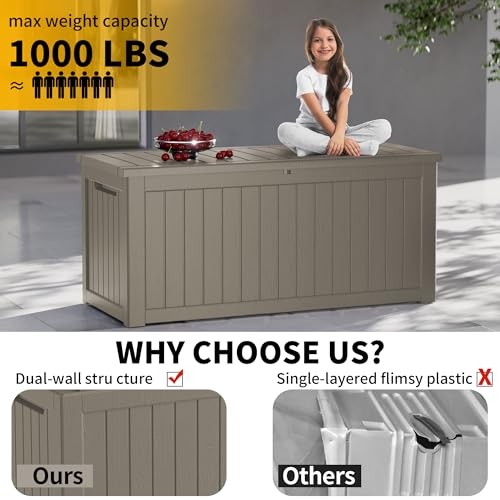 TARKARI 230 Gallon Lockable Resin Deck Box, Waterproof & UV-Resistant Outdoor Storage Box for Outdoor Cushion Storage and Delivery Storage Box, Coffee