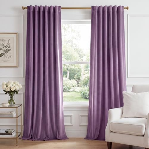 Image of Lavender Velvet Privacy Curtains for Nursery, W52xL84 inches, 2 Pcs | 300GMS Soft Back Tab Pinch Pleat Thermal Insulated Drapes for Nursery, Light Dimming, Elegant Decor, Backdrops, Wedding Party