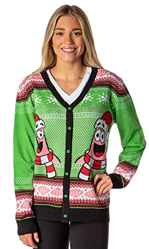 Spongebob Squarepants Men's Santa Patrick Star Ugly Sweater Button-Up Knit Cardigan4