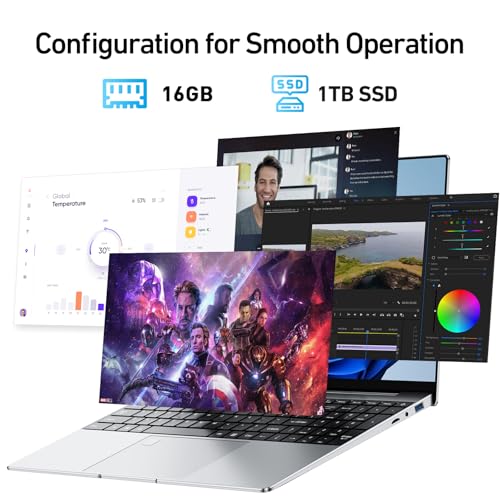 Image of 2026 New 15.6'' Laptop, Intel Core i3-6100U (3.4GHz), 16GB RAM, 1TB SSD, Win 11 Pro, 1080p FHD Display, Backlit Keyboard, Fingerprint, WiFi5, BT5, Webcam, Mini-HDMI, USB3.2 Gen1, TF Card Slot