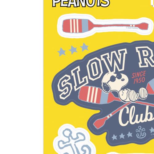 Image of Peanuts Snoopy's Slow Row Club Adhesive Vinyl Decal Pack | Rowing Stickers for Laptop or Water Bottle, 1 pack (5 count)