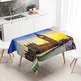 Himlaya 3D Nappe Rectangulaire Anti Tache Imperméable, Imprimé Paysage Urbain Nappes Polyester Anti-Poussière Lavable et Facile Nappe pour Jardin/Extérieur (Lever du Soleil Big Ben,60x60cm)