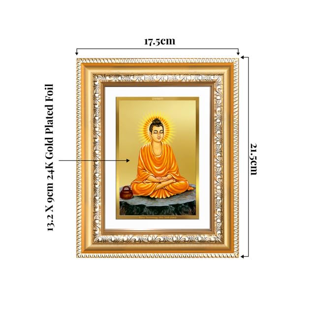 Image of DIVINITI Lord Buddha 24K Gold Plated Foil Wall and Tabletop Photo Frame for Home Decor, Puja Room, Living Room, Office, Luxury Gifting | DG Frame 112 S2 (21.5x17.5 CM)