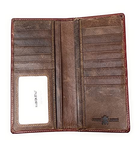 Western Genuine Leather Basketweave Longhorn Men's Long Bifold Wallet in 2 colors (Coffee)3