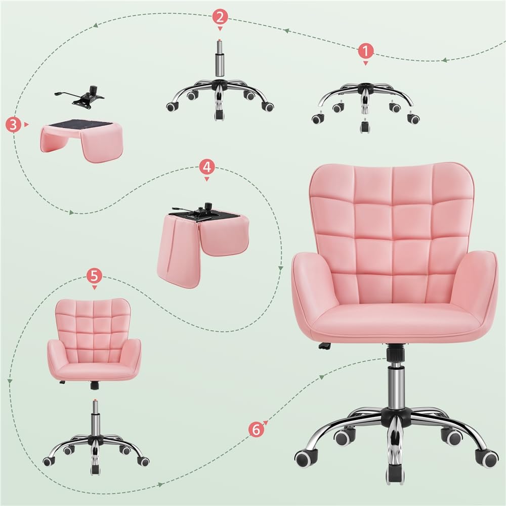 Yaheetech Silla de Oficina Ergonómica Reclinable con Ruedas Rosa
