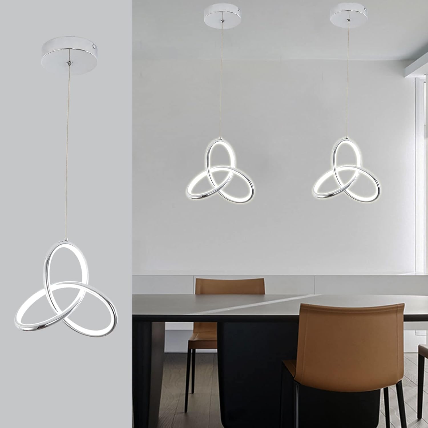 CANEOE Black Modern Led Pendant Light, 5500K Cold White Kitchen Island Pendant Lights Fixtures, Adjustable Integrated Hanging Lamp for Living Room Bedroom Hanging Light, 1 Pack (Black)