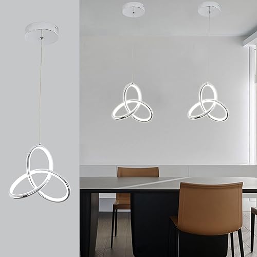 CANEOE Lámpara colgante LED pequeña y moderna, 5500 K, blanco frío, para isla de cocina, lámpara colgante integrada ajustable para sala de estar,
