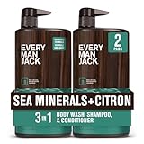 Every Man Jack Men’s 3-in-1 All Over Wash for All Skin and Hair Types - Sea Minerals + Citron Scent - Cleanse and Nourish Skin and Hair with Naturally Derived Soy Proteins and Aloe - 852 mL - 2 Pack