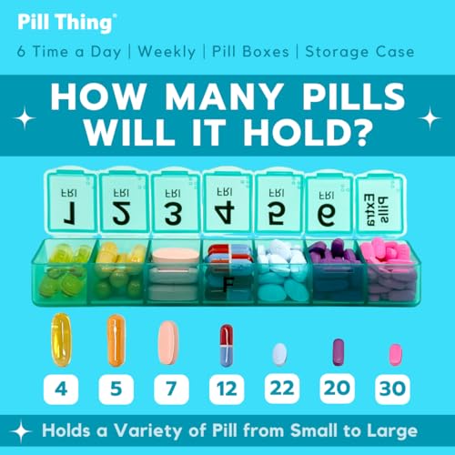 Image of 6 Times a Day Weekly Pill Box Organizer Case, Secure 7X Pillbox with Medication Schedule (6 Time-a-Day)