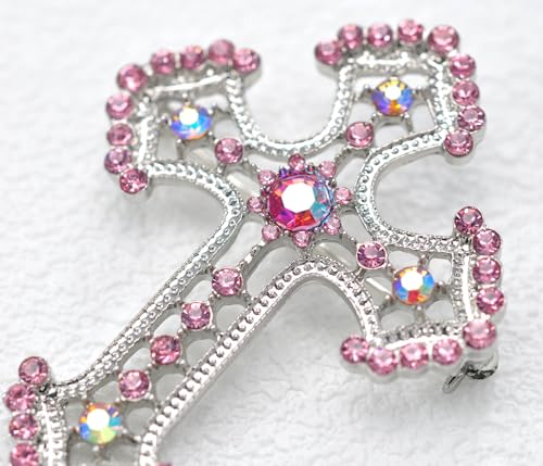 Image of Gyn&Joy Sparkle Crystal Rhinestones Holy Cross Brooch Pin Jewelry For Women Men