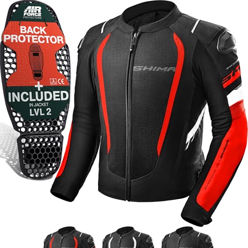 SHIMA MeshPro 2.0 Motorrad Jacke Herren mit Protektoren AirForce Rückenprotektor Motorradjacke Sommer Schulter Protektor Ellbogen Textiljacke Schutzjacken Protektorenjacke Stadt (Männer, Rot, 3XL)