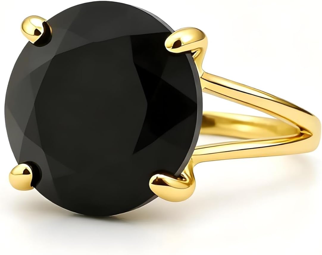 16MM Black Onyx Ring - Bold 14k Gold Rings for Women - Womens Gemstone Rings, Fashion Rings, Everyday Rings - Custom Handmade Rings
