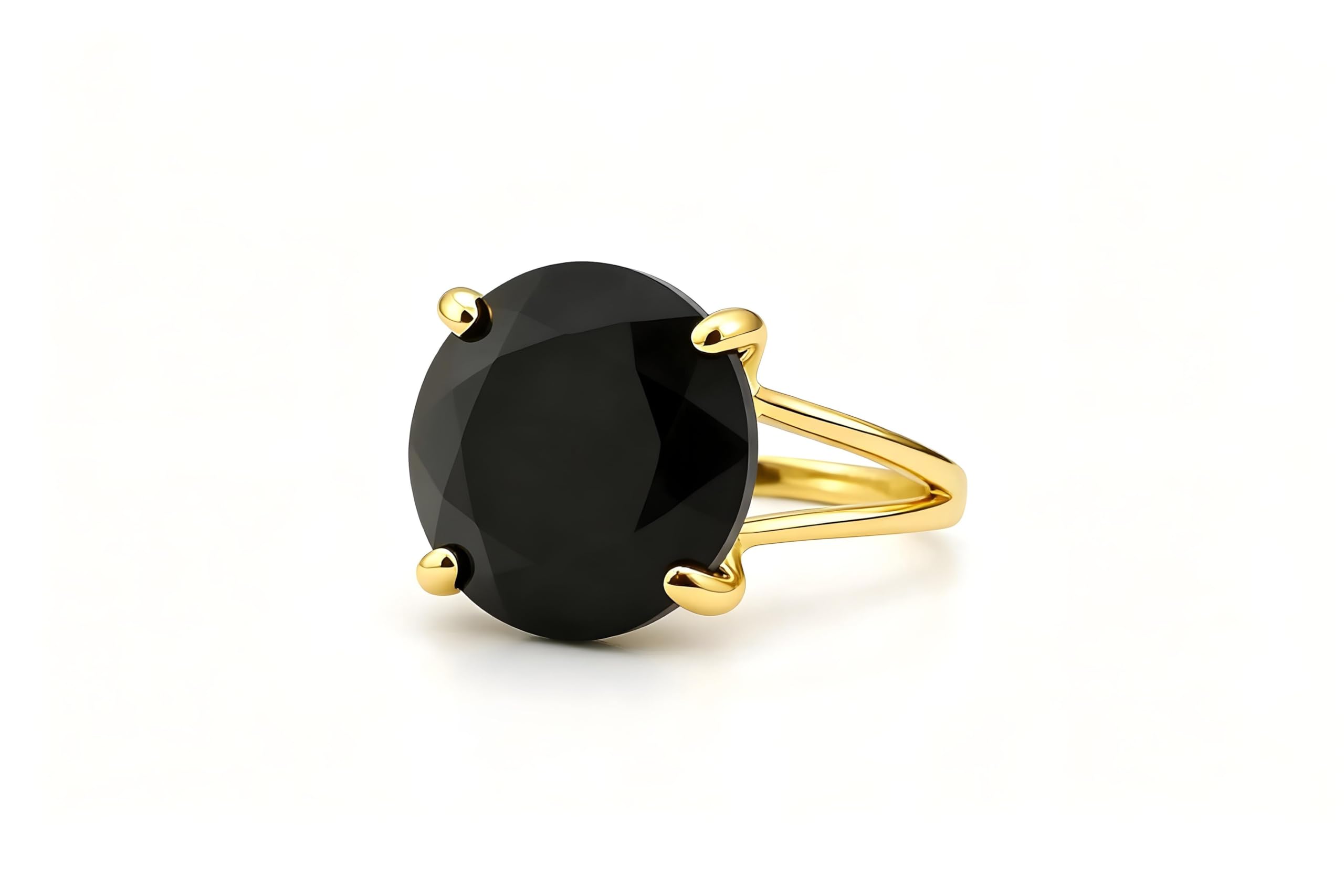 Anillo de Ónix Negro de 16MM - Anillos de Oro de 14k para Mujeres - Anillos de Piedras Preciosas para Mujeres, Anillos de Moda, Anillos para el Día a Día - Anillos Hechos a Mano