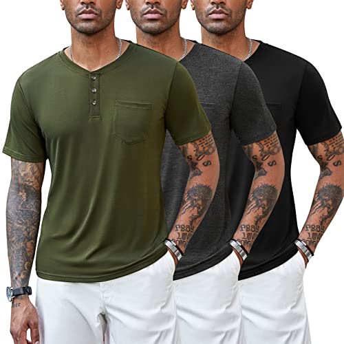 Aprovecha este pack de 3 camisetas Henley para hombre básicas de verano con bolsillo al mejor precio