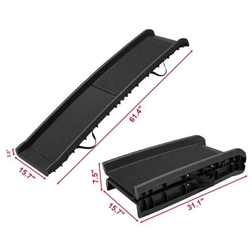 62”L Foldable Pet Ramp, Portable Pet Ladder Suitable for Cars Trucks and SUVs, Folding Dog Ramp for Small Cats and Large Dogs Loading up to 200 Pounds, Black