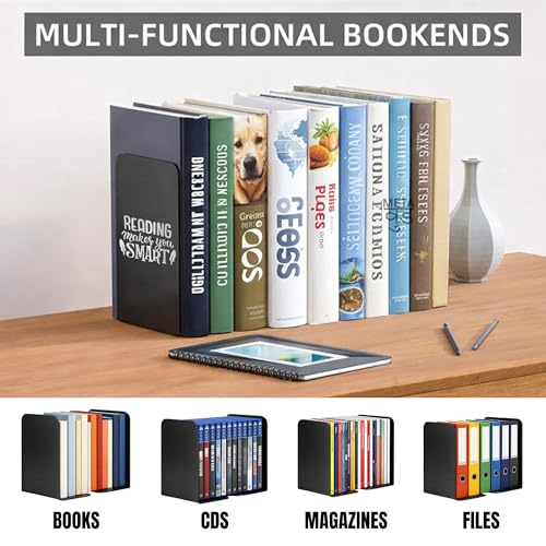 Image of 2 Heavy Duty Metal Bookends for Books | File, CD, Book Holder, & Durable Book Stand for Home, Office, School & Study Table Heavy Duty bookends (Set of 2) (Reading Makes You Smater)