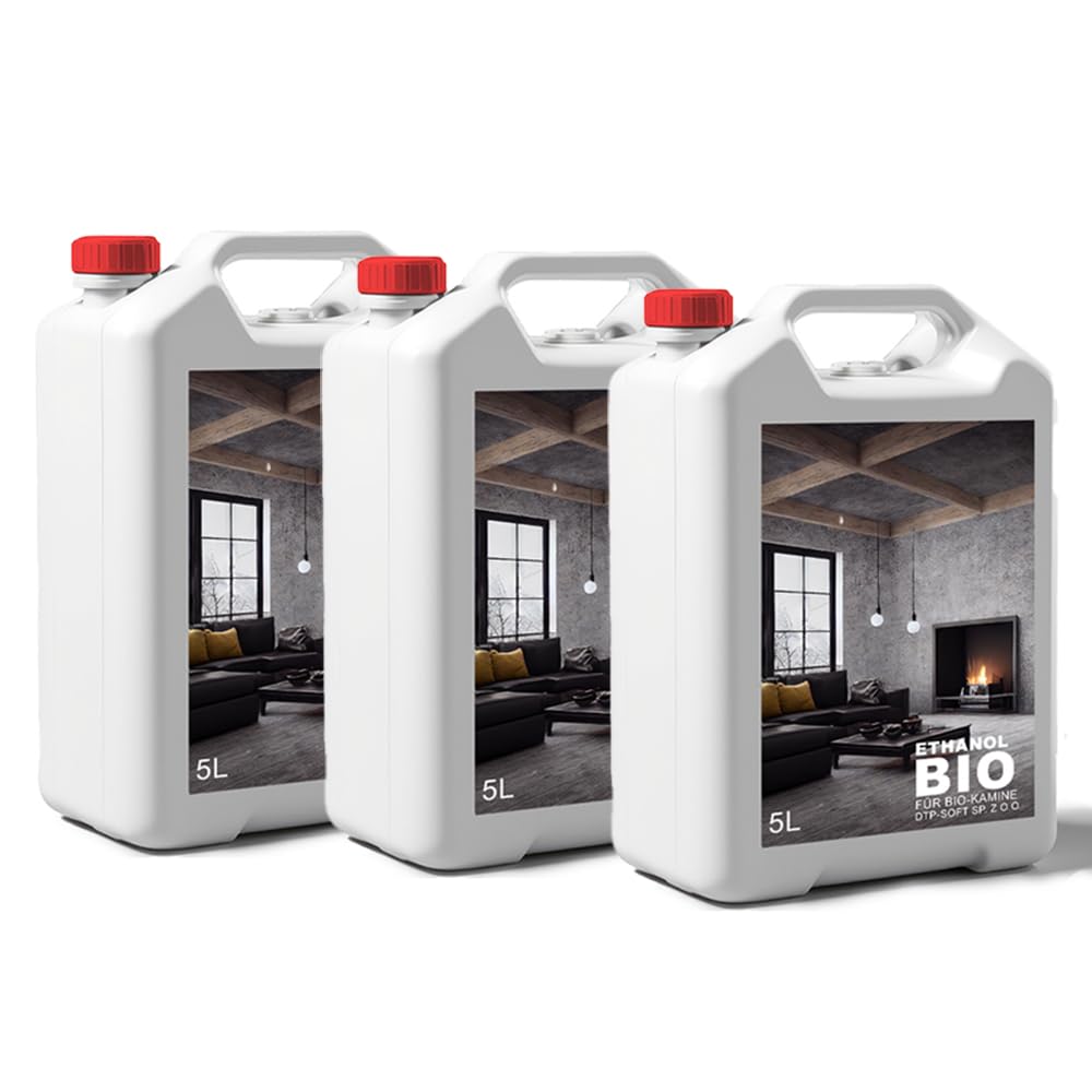 3x5 Liter Bioethanol Premium 100% fürAlkohol für Kamin (Bioethanol Premium, 15L)