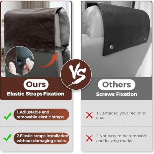 Miniatura 4 de Fegtrtyoa De Reposacabezas De Piel Sintética Para Sillón Reclinable Con Correas Elásticas - Protector De Reposacabezas Marrón