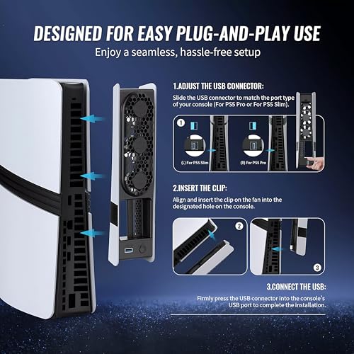 Image of Cooling Fan for PlayStation 5 (Slim /Pro, Disc & Digital) - Ultra-Quiet 3-Speed, USB 3.0 Pass-Through, Dynamic RGB - Black