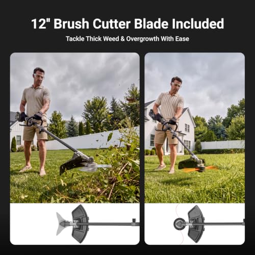 60V Cordless String Trimmer, Carbon Fiber Shaft Weed Wacker, 17-Inch Cutting Path, Lightweight Grass Trimmer for Yard Garden Lawn Care, 2.5Ah Lithium Battery & Charger Included by NovorikX - Used condition - Image 8