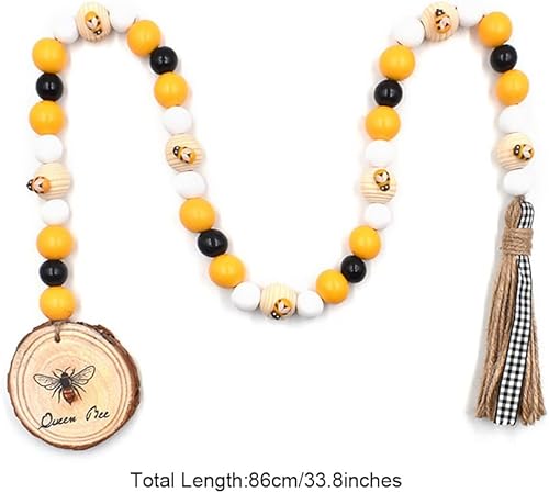 Miniatura 5 de Guirnaldas de cuentas de madera de abejorro con borlas, decoración de abeja primaveral, cuentas de madera amarillas y negras, cuentas de oración