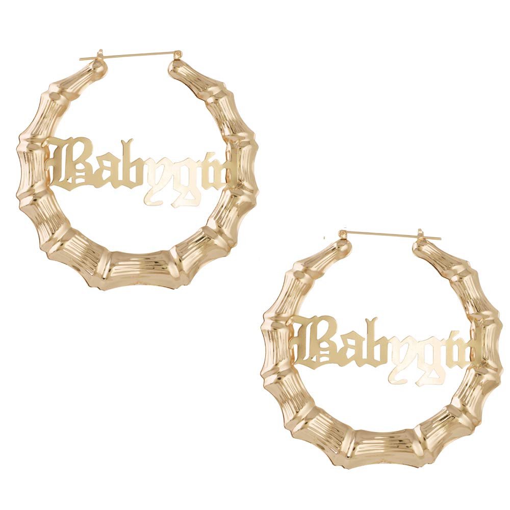 Old English Font Word 9cm elegant Large Bamboo Earrings Hip-Pop Style Fashion Party Accessory
