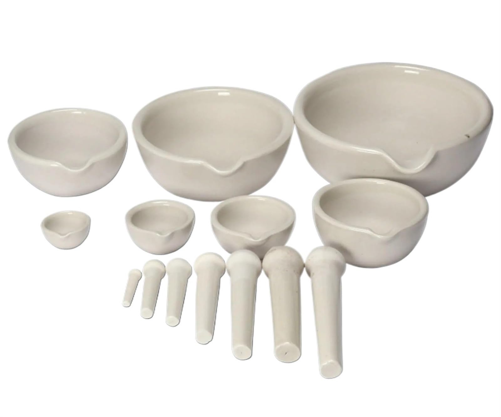 Mortaio e pestello in porcellana 60mm/80mm/90mm/100mm/130mm/160mm/216mm/254mm Set di ciotole for macinazione miscelazione Kit strumenti da laboratorio bianco Mortaio Con Pestello(160mm)