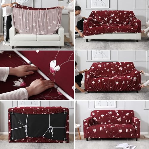 Image of HOKIPO 95% Polyester, 5% Spandex Stretchable Elastic Cover For Sofa 1 Seater (Ar-4093-D11, Red)