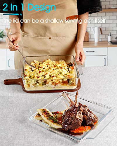 NUTRIUPS 8.5in x 8.5in Square Baking Dish Pans Glass Bakeware Glass Microwave Casserole Dish with Lid and Handles Microwave, Dishwasher, and Oven Safe Cookware