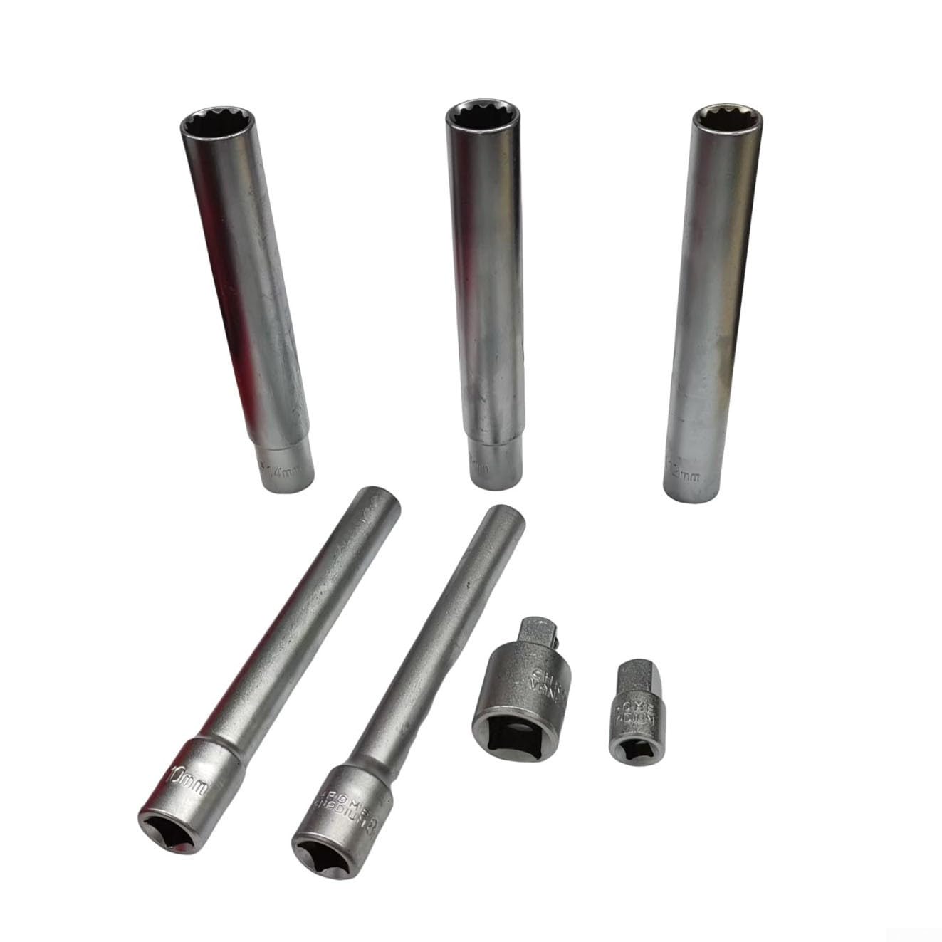 Juego de llaves de vaso de 120 mm, resistente, adaptador de enchufe de 3/8, acero al cromo vanadio para tuercas de rueda, equipo de garaje, 5 piezas (12 puntos)