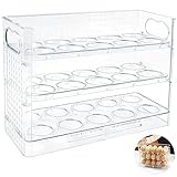 Dispensador Organizador de Huevos para Refrigerador, Caja Contenedor de Almacenamiento, Huevera Plastica 3 Capas Flip Soporta 30 Huevos Frescos, Ahorrar Espacio de Nevera Cajónes de Huevos con Asas