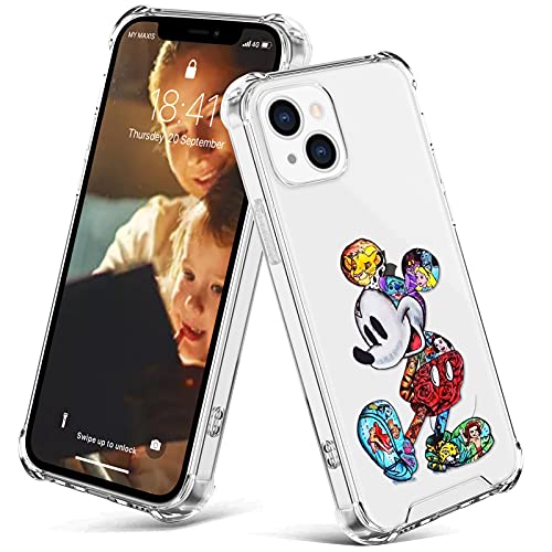 Cuwana Compatible With Iphone 13 Case (2021) 6.1 Inch Mickey Mouse Cartoon Print Crystal Clear Slim Soft Tpu Bumper Anti-Scratch Four Corners Cushion Shockproof Protection Hard Back Cover #TOP8
