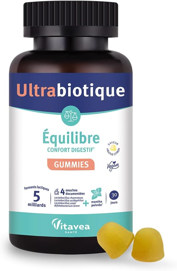 Vitavea Ultrabiotic Balance – Prebiotics, Lactic Ferments – Intestinal Flora, Microbiota Balance, Digestion – Lactobacillus & Bifidobacterium – Vegan – 30 gummies, 30 days