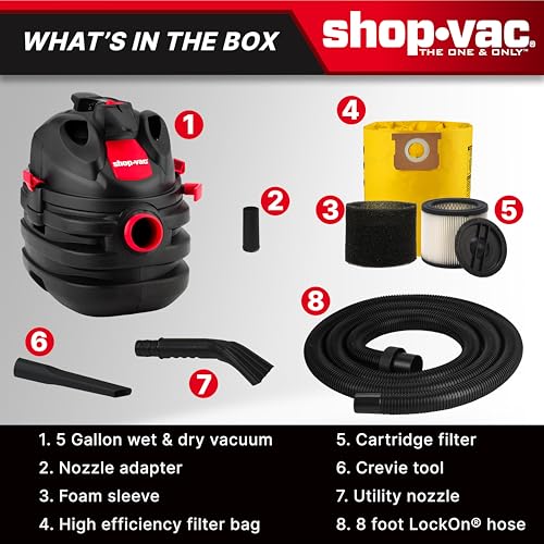 Shop-Vac 5 Gallon 6.0 Peak HP Portable Wet/Dry Vacuum, 1-1/2 Inch Diameter x 8 Foot Hose, 20 Foot Cord, Ideal for Jobsite, Garage, Workshop & Home by Shop-Vac - Image 5