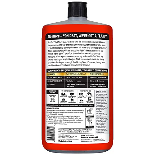 Flatout Multi-Purpose Tire Sealant - Prevents And Repairs Flat Tires, Seals Leaks, Contains Kevlar, 32-Ounce Bottle, 1-Pack #TOP4