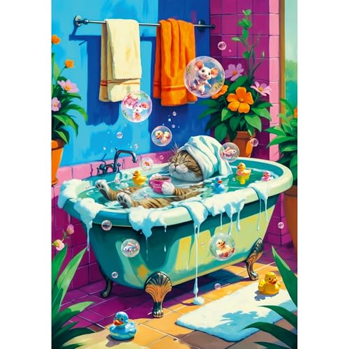 Trefl Meow, Relax, Repeat - Rompecabezas de 1000 piezas 26.7"x18.9" | Calidad Premium Plus: Mascotas y Personas, Serie Motivos Atemporales, 14+ miniatura 2