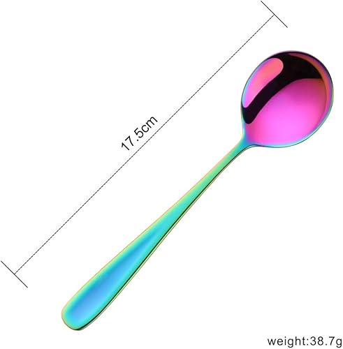 Miniatura 2 de Color ME - Cucharas de sopa de 10 piezas, 18 10 cucharas redondas de acero inoxidable, cucharas de mesa, cucharas de caldo, 7 pulgadas, multicolor