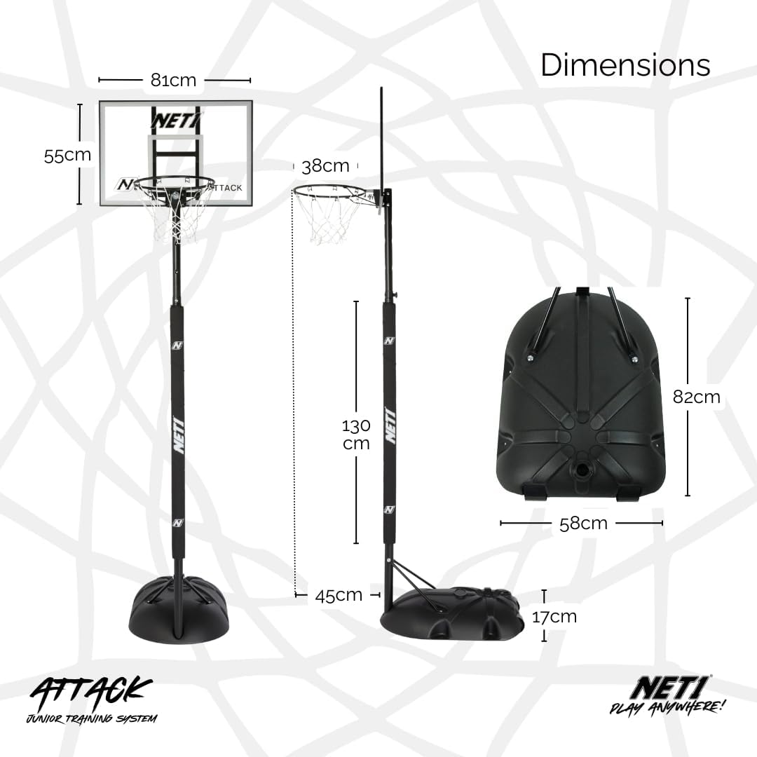 'NET1 | Premium Basketball Backboard & Net System for Kids | Ultra Durable 15'' Solid Steel Hoop | Wall-Mounted or Portable Height Adjustable | Padded Pole'