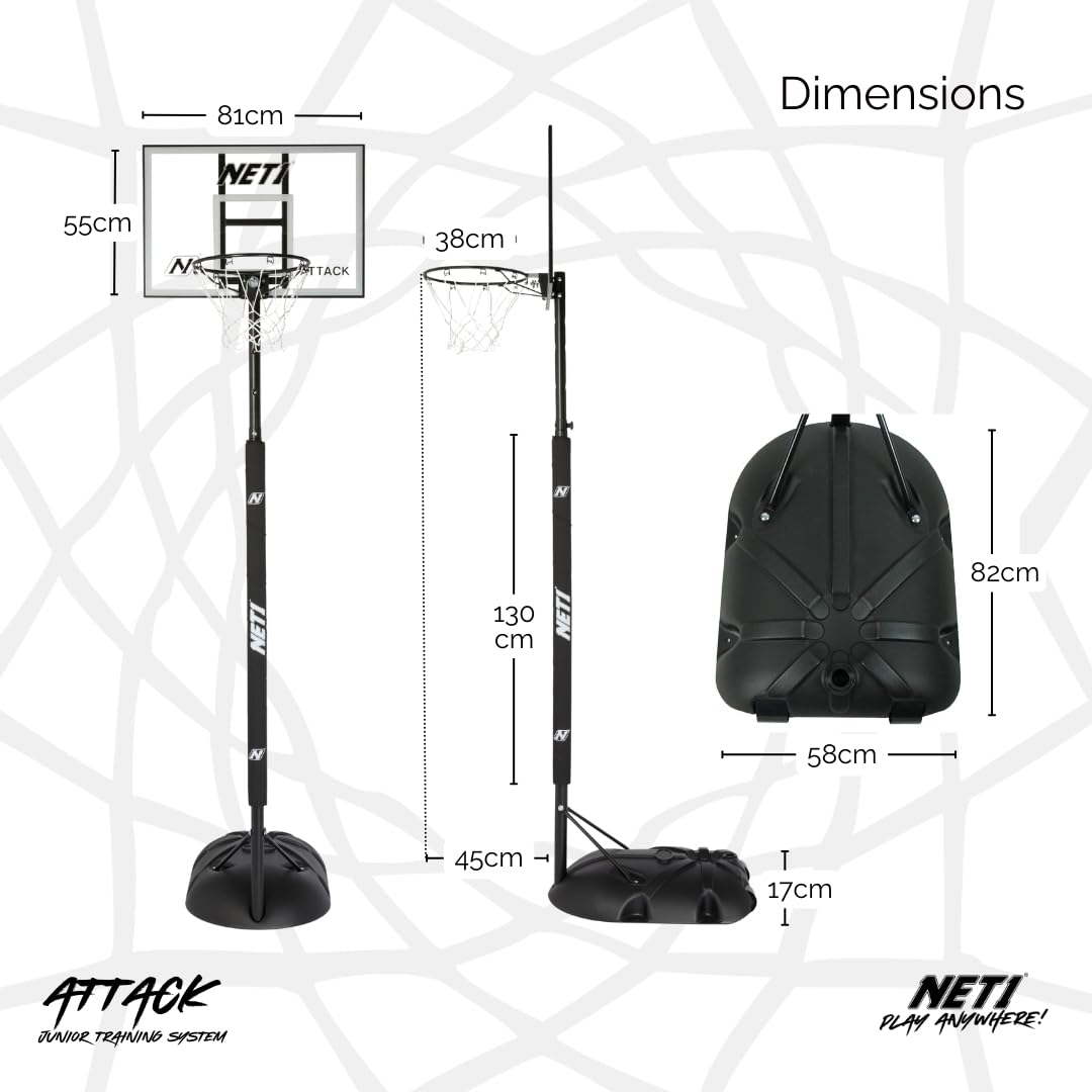 Tablero de Baloncesto y Sistema de Red para niños | Aro de Acero sólido Ultra Duradero de 15 Pulgadas | Montado en la Pared o portátil de Altura Ajustable | Poste Acolchado