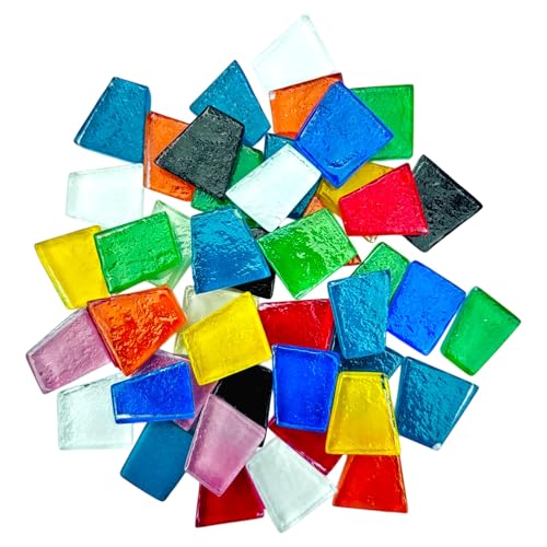 Image of Assorted Colours Glass Mosaic Tiles (20 Variations) (All Packs: 100 g,200 g,500 g), DIY Mosaic Art, Decoration, Crystal Glass Mosaic Tiles (Texture Trapezoid), 200 g