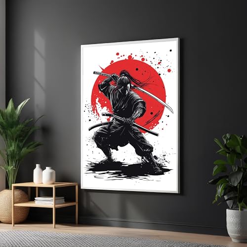 Art mural samouraï peinture encre affiche personnage abstrait salon 40x60